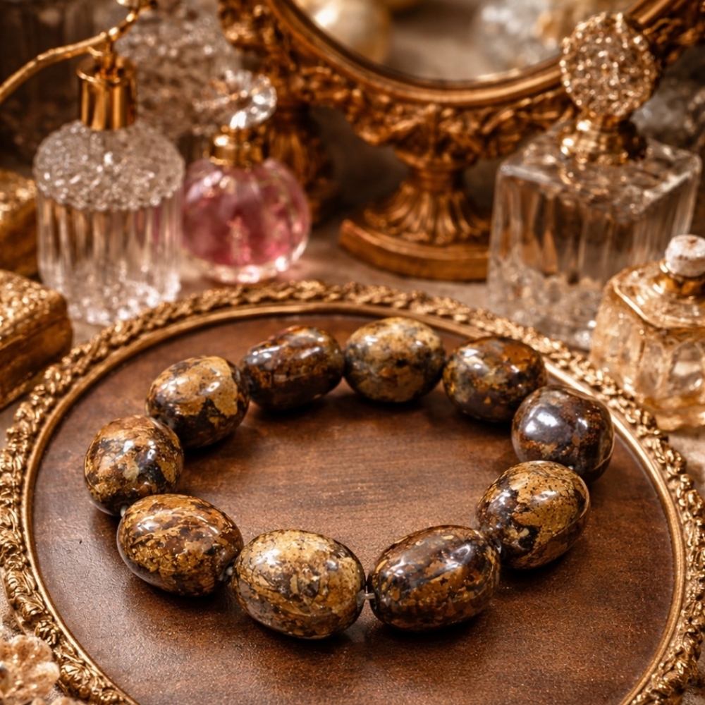 VINTAGE BRONZITE Natural Stone Nugget Bracelet Heavy Earth Tone Statement